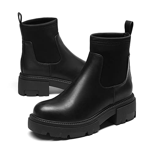DREAM PAIRS Chelsea Boots - Botines para mujer, impermeables, con suela gruesa, Negro , 40 EU