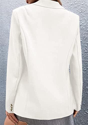 EFOFEI Ladies Office Work Blazer Jacket Summer Thin Coat Slim Fit Long Sleeve Blazer White L