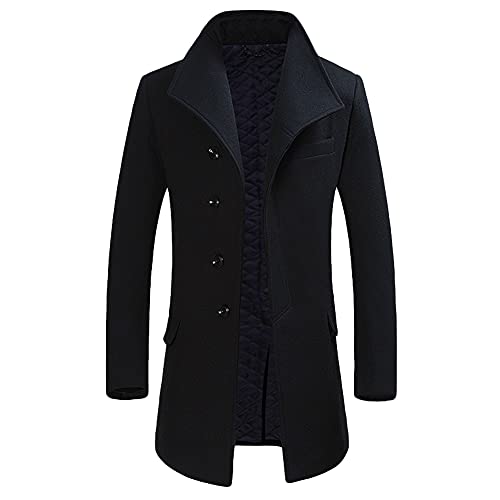 Allthemen Abrigo Largo de Invierno para Hombre Gabardina de Lana Casual Slim Fit Chaqueta Elegant Outerwear Color Sólido Negro XL