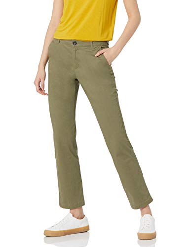 Amazon Essentials Pantalón chino largo de talle medio y corte ajustado (disponible en corte recto y curvy) Mujer, Verde Oliva Efecto Lavado, 36