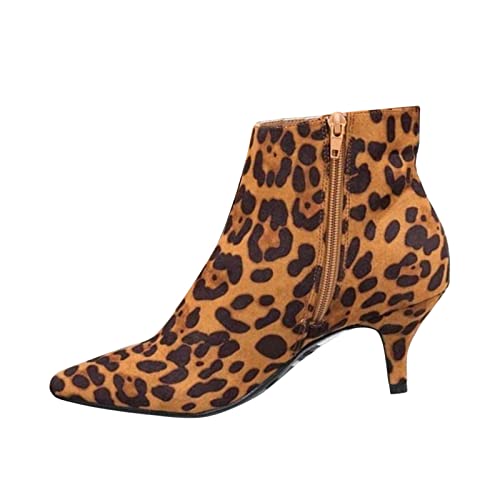 2022 Botas de tacón alto de aguja Mujer Invierno Cálidas Botines Leopardo Cálidas fiesta Zapatos Nieve Cómodos Casual Botines Zapatos de Mujer Talla grande Stilettos con Punta Aguda