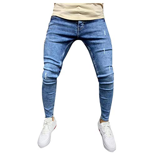 2021 Nuevo Pantalones Vaqueros para Hombre,Pantalones Casuales Moda Jeans Rotos Trend Largo Pantalones Pants Skinny Cómodo Pantalon Fitness Jeans Slim Fit Largos Pantalones Ropa de Hombre