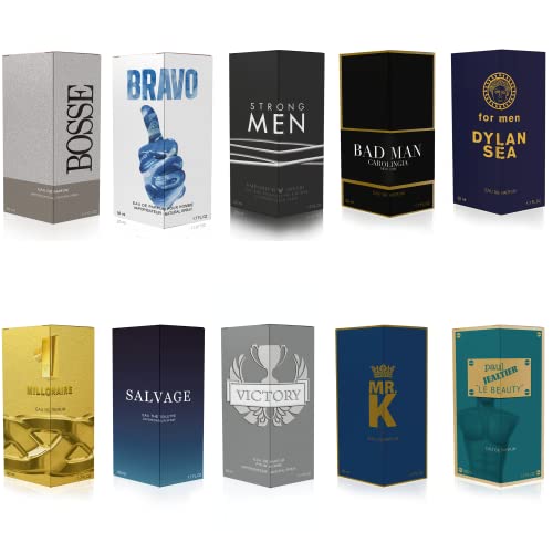 SERONE Perfumes Equivalencia Hombre - Kit 10 Perfumes 50 ml - Vaporizador Colonia de Equivalencia - Regalo de cumpleaños hombre (Kit 10 PERFUMES HOMBRE)
