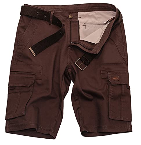 ROCK-IT Apparel Pantalones Cortos de Carga para Hombres con cinturón Bermuda Vintage con 6 Bolsillos para Cerrar Pantalones Cortos de Verano para Hombres - Tallas S-5XL - marrón XXL