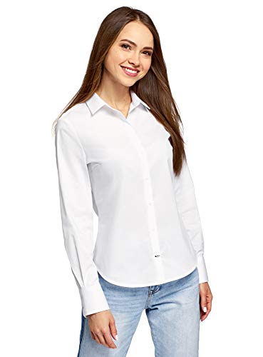 oodji Ultra Mujer Camisa Básica de Algodón, Blanco, ES 36 / XS