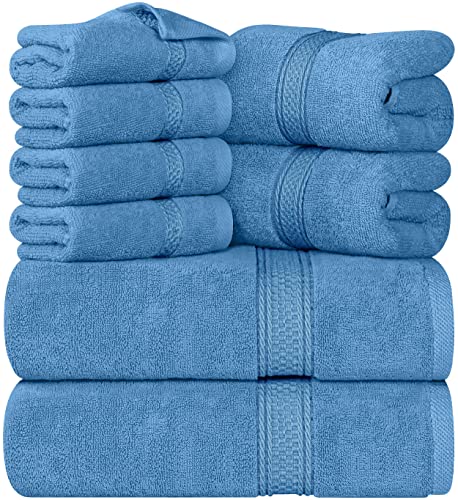 Utopia Towels - Juego de Toallas Premium de 8 Piezas, 2 Toallas de baño, 2 Toallas de Mano y 4 toallitas - Algodón - Calidad del Hotel, súper Suave y Altamente Absorbente (Azul eléctrico)