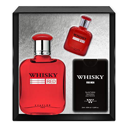 Evaflorparis Whisky Red Gift Box Eau de Toilette 100 Ml + Miniature 7.5 Ml + Travel Perfume 20 Ml Set Perfume Spray Men Perfume Evaflorparis 520 g